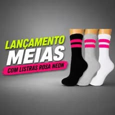 Kit 3 pares Meias Cano Alto Listra Em Rosa Neon FEMININA  Conforto e Durabilidade em Algodão Esportivo Feminino