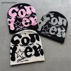 itens Vintage Y2K Lã Acrílico Chapéu De Malha Feminino Gorro Inverno Quente Gorros Harajuku Hip Hop Casual Crânios Boné