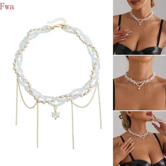 Fwa Sofisticado Multi Camada Coração Borlas Colar Para Ocasião Especial Meninas Neckchain Clavícula C