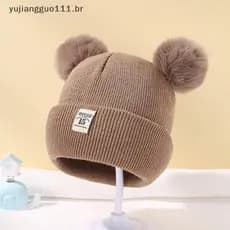 # Novo Bonito Chapéu De Inverno Cor Sólida Lã Malha Gorro Bebe Bebê Recém-Nascido Pompom Para Crianças Meninos Meninas B
