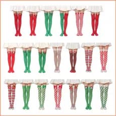 Yao Bowknot Diagonal Listrado Sobre O Joelho Meias Longas Férias Natal