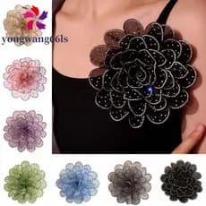 YONGWANG Patch De Flor De Tecido Grande , Remendo De Roupas De Gaze De Malha 3D , Apliques Multicamadas Com Strass