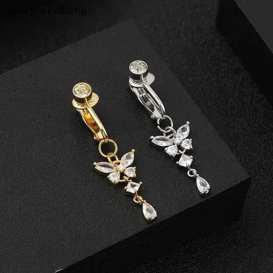[lovego] Borboleta Falsa Para Barriga , Piercing De Falso , Clipe De No Umbigo Umbical , Cartilagem , Rinco , Ornamento