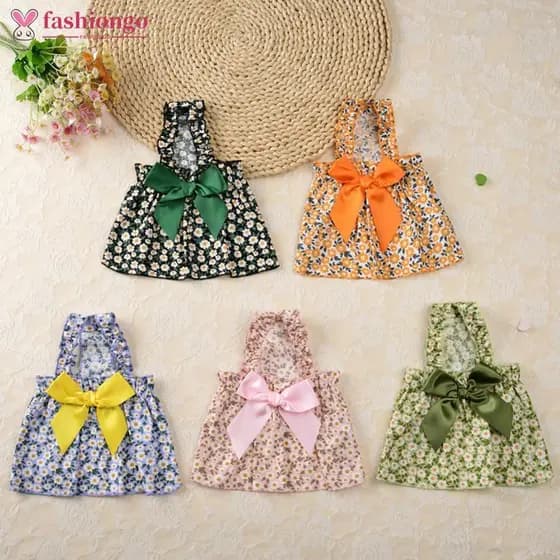 FASHIONGO Feminino Cão Gato Vestido De Estimação Filhote De Cachorro Floral Princesa Verão Roupas Para Animais Cães S-XL