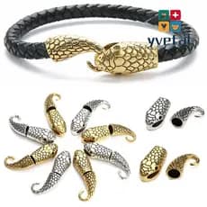 YVEFAT 10 Conjuntos De Ganchos De Fechos De Cobra , Para Cordão De Couro De 7mm , Cabeça Dourados Antigos E Prateados ,