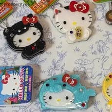 [prosperityus] Portátil Kawaii Saniro Hello Kitty Espelho De Maquiagem Chaveiro Desenho Animado Capa Deslizante Bolsa Pi