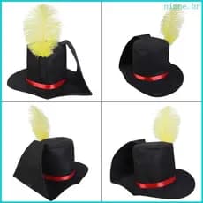 Nim Elegante Chapéu De Festa Festiva Preto Macio Com Pena Amarela Para Férias Caroler Natal Unissex