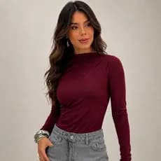 Body Feminino Manga Longa Marrom Vinho Preto Gola Alta Elegante Moda Inverno Casual drapeado
