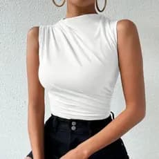 Body feminino gola alta elegante justo modelador confortável sem manga moderno regata ombro