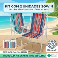 Kit 2 Cadeiras de Praia Reforçadas SOWIN - Suporta até 110kg | Alta Resistência e Cores Vibrantes