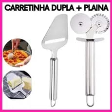 Kit Cozinha Inox 2 Peças – Carretilha Dupla para Massas e Plaina de Queijo Utensílios Profissional