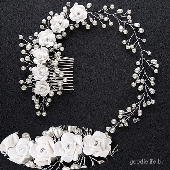 (Ouu) Pente De Cabelo Luxo Com Pérolas Para Noivas / Acessório De Cabelo