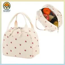 Bolsa De Almoço SUEBR , Lancheira Com Padrão De Morango Design Isolado , Comida Reutilizável De Veludo