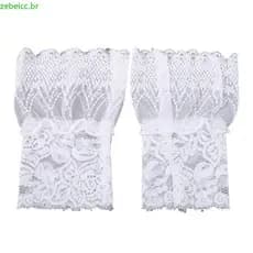 zebeicc Feminino Folha De Lótus Mangas Falsas Crochê Floral Renda Plissada Babados Chifre Punhos Camisola Decorativa Pro