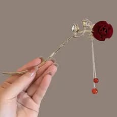 T Temperamento Rosa Estilo Chinês Antigo Agitação De Degraus Tassel Retro Grampo De Cabelo Requintado