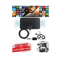 Antena Digital Interna 4k Hdtv Uhf Vhf Amplificador Sinal