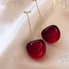TB Moda Brinco Feminina De Cereja Vermelho Pingente em Formato Bijuteria Fruta para Vermelho Cereja