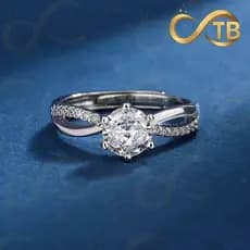 TB Shop Ouro e Prata Anel de Compromisso Diamante Redondo com Zirconias - Design Elegante  Presente