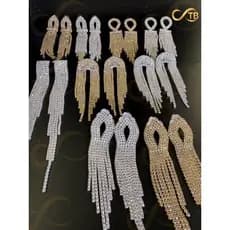 TB Brincos Dourados prata com Franja Strass Brinco Luxo Feminino Brilho Intenso Moda Festa Presente