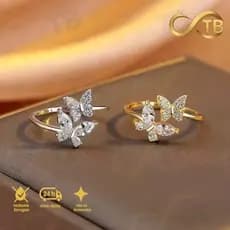 TB Shop Colar Moda Anel Borboleta Ajustável com Glitter - Dourado e Prateado