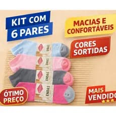 Kit 6 Meias Femininas Coloridas Soquete com Algodão Macias e Confortáveis | Cores Sortidas Dia a Dia (34 ao 40)