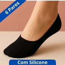 6 Pares de Meia Sapatilha Invisível Soquete Feminina  com Silicone Interno para Não Escorregar Tam 35 a 40