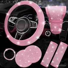 Capa de Volante de Diamante para Carro, Conjunto de Acessórios de Strass Brilhante de 7 Peças, Capas de Cinto de Seguran