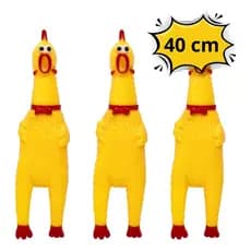 3 Brinquedos Pet Mordedor Frango Galinha De Borracha - 40 Cm