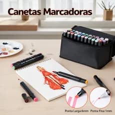 Caneta Marcadora Ponta Dupla 24/48 Cores Base Álcool Profissional para Desenho, Arte e Estudo