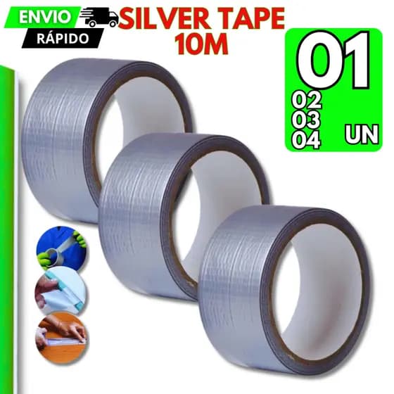 4/3/2/1 Fita Silver Tape Adesivas Cinza 10 Metros Multiuso 45mm x 10 Metros Resistente Prata Rolo