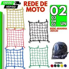 5/4/3/2 Rede Elástica Aranha Reforçada 30x30cm Para Moto 6 Ganchos Fixação Segura Ideal Motoboy Bau