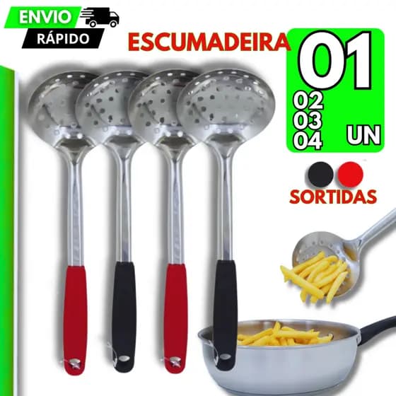 1/2/3/4 Escumadeira p/ Fritura em Aço Inoxidável Premium Resistência Durabilidade