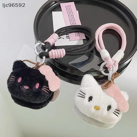 [ljc] Cordão Para Celular Com Dois Fios De Pelúcia Hello Kitty Pingente De Pulso Curto Anti Perda Alça Universal Capa De