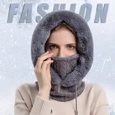 Chapéu De Inverno Feminino Cachecol Com Capuz De Pelúcia Gola Quente Gorros Fofos Grossa