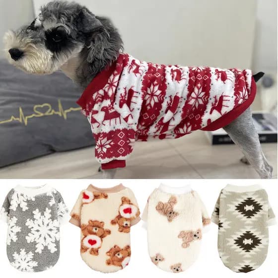 Natal Filhote De Cachorro Camisola Para Cães Pequenos Inverno Pet Veludo Roupas Poodle Hoodies Pullovers