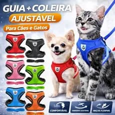 Guia com Coleira de Malha Flexível e Colete Peitoral Ajustável para Cães e Gatos