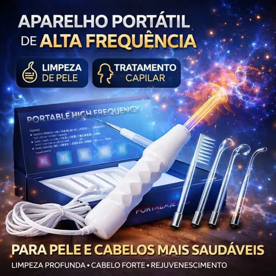 Aparelho Portátil de Alta Frequência Bivolt para Limpeza de Pele e Tratamento Capilar