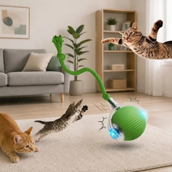 Brinquedo Interativo Automático para Gatos com Sensor de Movimento – Bola Recarregável USB Tipo-C com Cauda Artificial