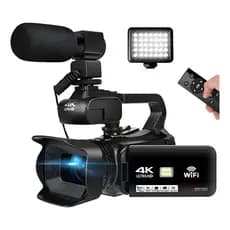 Filmadora 4K Profissional com Microfone e Cartão 128 GB Wi-Fi HDMI Zoom Digital Portátil Câmera de Vídeo Full HD