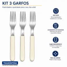 Kit 3 Garfos Tramontina Inox - Cabo de plástico