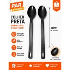 Kit 2 Colheres de Servir em Nylon/Poliéster 30cm Resistente Preta