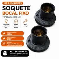 Bocal Soquete Fixo Lâmpadas E27 - 2 unidades - Preto