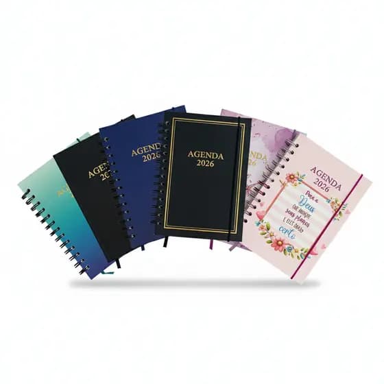 Agenda 2026 Espiral Diária Planner Colorida Estampado 19cmx13,5cm A5 Feminina Calendário Mármore Borboleta 168 Folhas