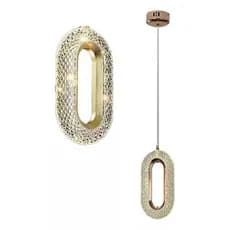 Pendente Cristal LED Dourado Oval 8125 Luminária Para Lavabo Bancada Banheiro Quarto Sala Lustre Luxo Moderno Bivolt