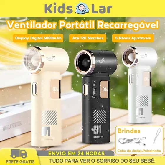 Ventilador Portátil Mini Refrigeração Baixo Consumo Display Digital 6000mAh Ventilador USB Recarregável