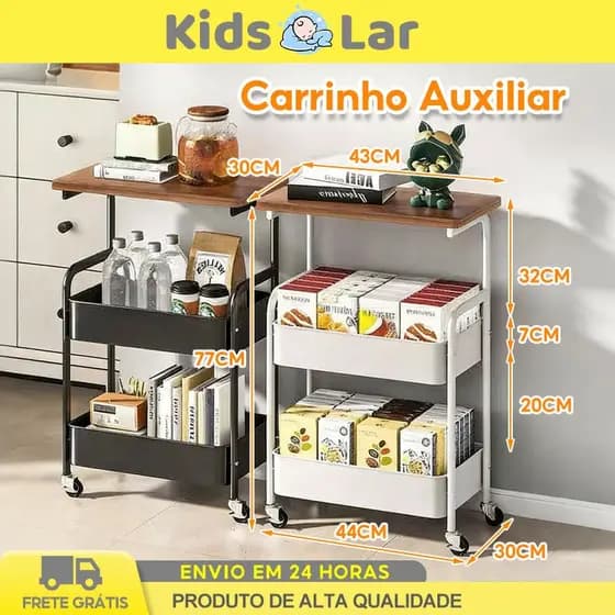 Carrinho Auxiliar Multiuso Com 3 Camadas Com Rodas Cozinha Banheiro Quarto Lavanderia