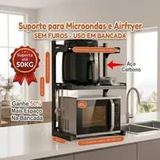 Suporte de Microondas de Parede SEM FUROS Organizador Cozinha Aço Extensível Prateleira para Airfryer Bancada Reforçado