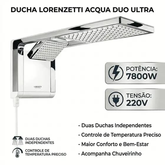 Chuveiro Lorenzetti Ducha Acqua Duo Ultra 7800W Branco e Cromado 220V