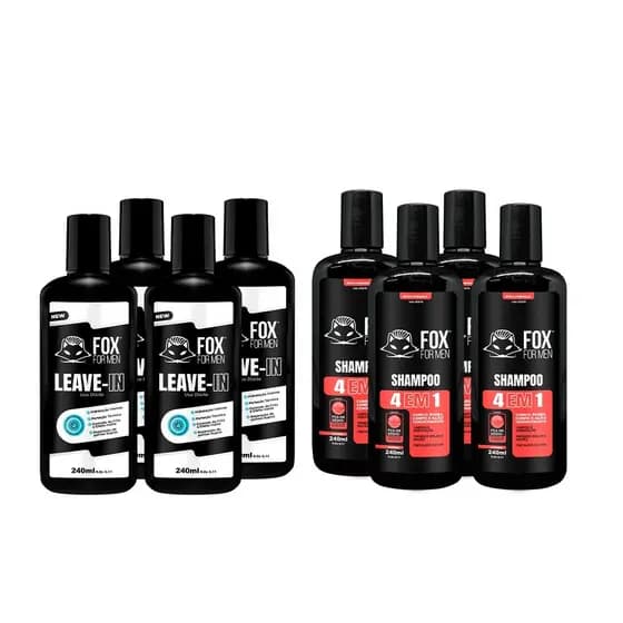 KIT 4 LEAVE IN + 4 SHAMPOO 4 EM 1 FOX FOR MEN PROMOÇÃO