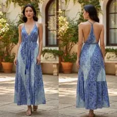 Vestido Longo Feminino Estampa Modelo Nadador Indiano com Alças Verão Elegante